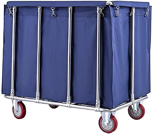 TATOS Bewegliche Trolleys Wäschekorb Rollender Wäschesortierwagen mit Rädern Hotel Housekeeping Service Reinigungswagen mit Abnehmbarer Tasche/Blau,Beige