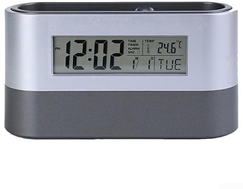 Entgoinggo Multifunctional Pen Holder Clock, Desk Organiser with Digital Alarm, Thermometer, and Reminders