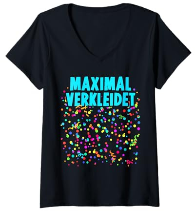 Damen Maximal verkleidet mit Konfetti Kostüm für Karneval Fasching T-Shirt mit V-Ausschnitt