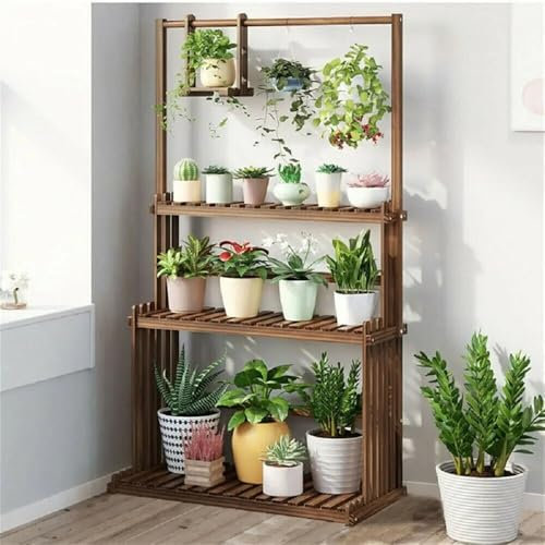 Hemasa 3-Tier Hanging Plant Stand, Wooden Planter Shelves, Indoor Outdoor Flower Pot Organiser