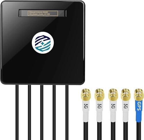 Maswell Antenne Combinée 4X4 MIMO à Fixation par Écrou, Gain jusqu'à 6dBi, 600-8000MHz, Compatible GNSS (3G/4G LTE/5G), GPS/GLONASS/BeiDou/Galileo, Prête pour WiFi 7 (Support Non Inclus)