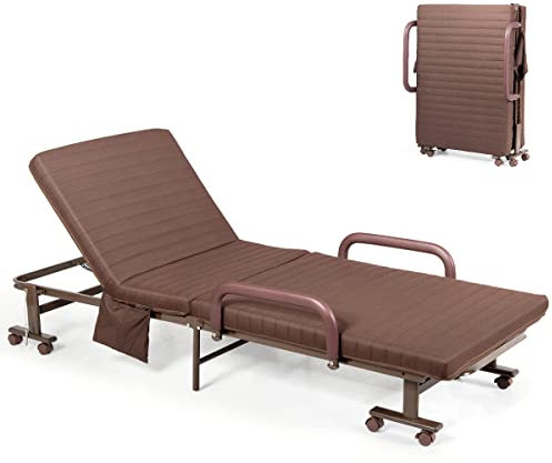 Klappbares Schlafsofa mit Matratze, Rollen und Seitentasche, 6-fach verstellbare Couch-Schlaf-Chaiseloge, tragbares wandelbares Einzel-Gästebett für Zuhause, Büro, Camping
