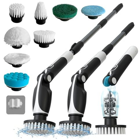 Depcler Electric Spin Scrubber – Cordless Bathroom Cleaning Brush, 2-Speed (380/500RPM), 4 Adjustable Angles, 4000mAh Battery, 8 Interchangeable Brush Heads & Storage Bag – High Power, Durable (Black)