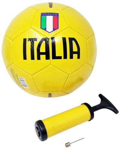 CUCUBA Pallone da Calcio Italia da Allenamento o Partita Colore Giallo con Scudetto Tricolore Misura 5 con Pompa Portatile