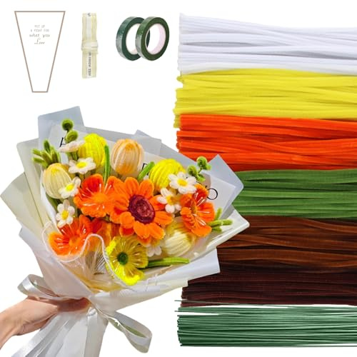 Xbessc 400 Piezas Limpiapipas Manualidades de Ramo de Girasol Limpia Pipas Multicolor 6 Colores Alambre de Chenilla Limpiadores de Pipas para DIY Manualidades Decoraciones Creativas