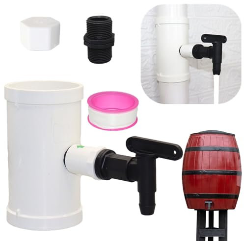 Rain Barrel Diverter - PVC Tpipe, collecteur d'eau de Pluie, collecteur de Pluie avec Robinet | Polyvalent avec Plug & Robinet, Recyclage de l'eau de Pluie, Coupe descendante Standard