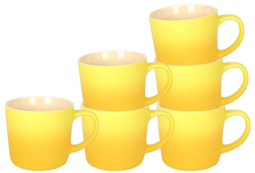 Argon Tableware 330ml New Bone China Ombre Mugs - Yellow - 6X Colourful Glazed Fine Ceramic Stoneware Pottery Coffee Tea Cup Set | Microwave & Dishwasher Safe
