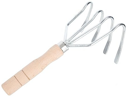 FUNOMOCYA 1Stück Garten Handrechen mit Vier Zähnen Kompaktes Gartenwerkzeug zum Lockern Graben für Gartenpflege Lagern