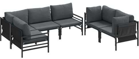 vidaXL Garten-Sofa-Set mit Kissen 6 pcs Anthrazit Stahl, Garten und Terrasse, modernes Outdoor-Set, Lounge-Sofa für entspannte Nachmittage im Freien