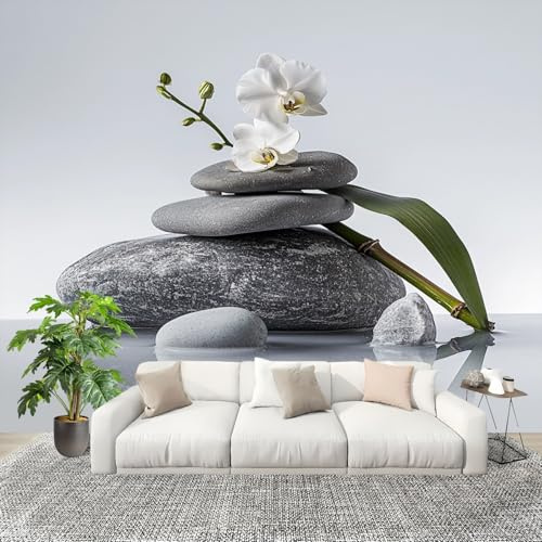 Papel Pintado Salón Dormitorio PatróN de Guijarros Zen - Fotomurales Pared Tejido No Tejido Decorativos Murales Gris Fotográfico Moderno Decoración de Paredes (300x210 cm)