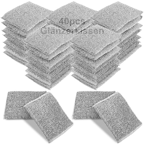 LDXDRU 40 Stück Spülschwamm, Wunderschwamm, Reinigungspad, Topfreiniger, Glänzerkissen, topfschwamm, Putzschwamm für empfindliche Oberflächen, kratzfrei und Lange haltbar, hartnäckigen Schmutz, Silber