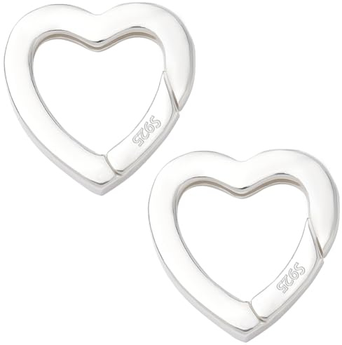 SUNNYCLUE 1 Caja de Anillos de Resorte de Plata de Ley S925 con Forma de Corazón, Clip de Resorte de 15mm, Pequeños Ganchos Blancos, Mosquetón de Conexión con Gatillo A Presión para Hacer Joyas, Acce