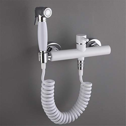 QTANZIQI Bidet Spray fría y Caliente batidora de Dos Orificios rociador montado en la Pared Ducha de Grifo baño Blanco Limpieza Anal Bidet Bidet