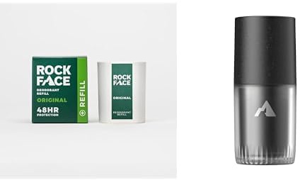 Rock Face Refillable Natural Deodorant for Men - 48 Hour Protection, Aluminium Free - Original Fresh Citrus Scent - Case and Refill