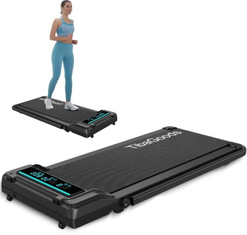 Tibagoods Laufband für Zuhause - Laufpad [max. 120kg, max. 6 km/h] - Walking Pad mit Steigung [3 Stufen, bis zu 6%] - Ideal als Laufband für Schreibtisch, Büro oder Wohnzimmer [125x55cm]