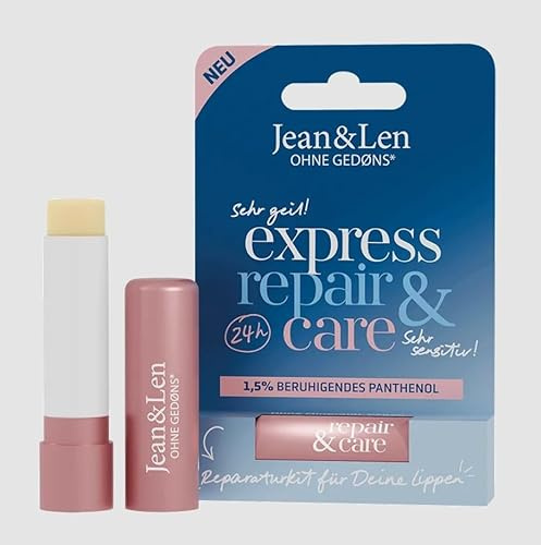 Jean & Len Lip Balm Express Repair & Care mit Panthenol für die Beruhigende Pflege von Spröden, Rissigen Lippen 4,7 g