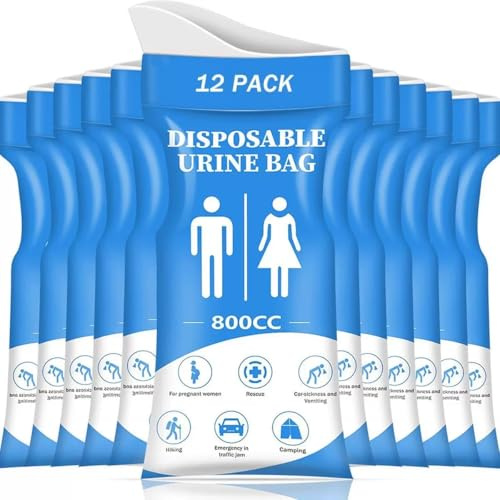 Blueshake 12 PCS Disposable Urine Bags,800CC Pee Bags for Travel for Women and Men, Portable Emergency Urine Bag with Leakproof Seal for Road Trips, Camping, Hiking, Traffic Jams,Pregnant, Patients
