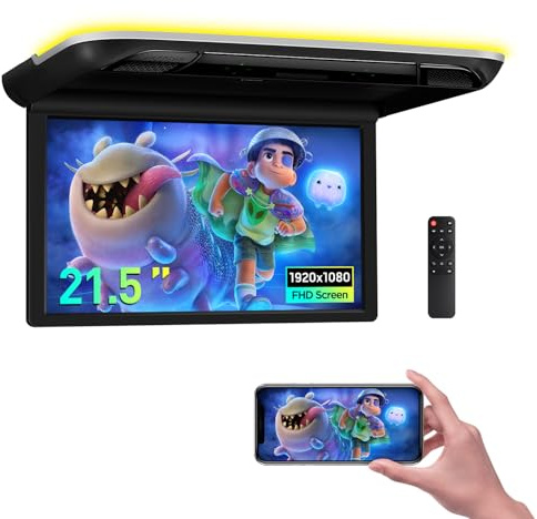 XTRONS 21.5 Ultra-Big Roof Mounted Monitor w Stereo Speakers for Buses | 1080p IPS Screen Video Car Overhead Player w Multimedia Input 136° Rotating Support Door Control for Tour Coaches/Motorhomes