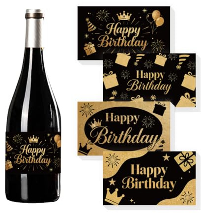 TNKBREEZE 40 Stück Weinflaschen Etiketten Bar Deko Goldene Krone Geburtstag Wein Aufkleber für Sekt Hochzeit Geburtstagsparty Mini Flaschen Etiketten Aufkleber 9x5cm für Öl Spender Glasflaschen
