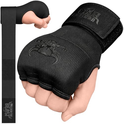 BEAST RAGE Boxing Gel Hand Wraps Inner Gloves for Men Women–Quick Hand Wraps with 100cm Wrist Support Straps,Elasticated Gel Padded Fist Protection for MMA,Muay Thai,Adult & Kids