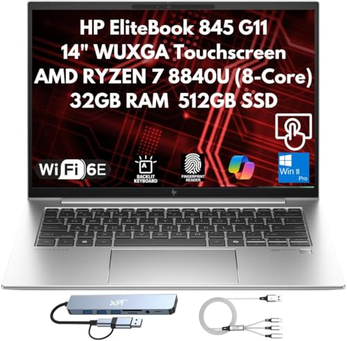 HP EliteBook 845 G11 Ai-Ready Business Laptop 2026, 14 WUXGA Touchscreen, 8-Core AMD Ryzen 7 8840U, 32GB DDR5 RAM, 512GB SSD Gen 4 SSD, lettore di impronte digitali, Wi-Fi 6E, IR Cam, Copilot Windows