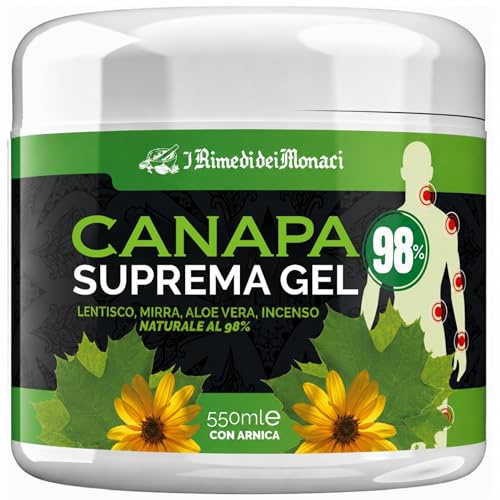 Crema Canapa Suprema Gel 550ml Elisir di Benessere, Elasticizzante e Lenitivo, Naturale al 98% con Arnica, Olio di Canapa, Aloe Vera, Mirra, Incenso e Lentisco, Made in Italy | Rimedi dei Monaci