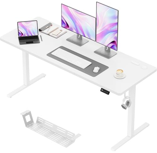 JUMMICO Elektrisch Höhenverstellbarer Schreibtisch 160 x 70 cm, Schreibtisch Höhenverstellbar mit 2 Memory-Funktion, Steh-Sitz Bürotisch, Computertisch mit Kabelmanagement Box, Weiß