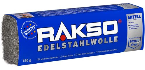 RAKSO Stainless Steel Wool Medium - 150 g, 1 Banderole, Rustproof, Removes Stubborn Deposits from Tiles, Ceramics - Floors in Wet Areas