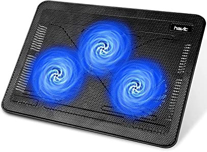havit Cooling Pad 12-17 Laptop air Cooler with 3 Ultra Quiet Fans, Ergonomic Comfort Notebook Cooler with 2 USB Ports, HV-F2056, Black & Blue