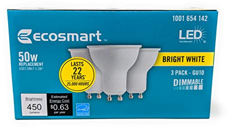 Ecosmart 50W Bright White MR16 GU10 LED Light Bulb (3-Pack) 1001654142 - New