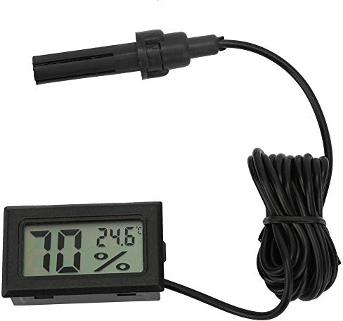 Thermomètre extérieur d'intérieur, mini hygromètre de thermomètre d'humidité d'affichage à cristaux liquides de température carrée de haute précision de Digital avec la ligne de la sonde 1.5m(Noir)