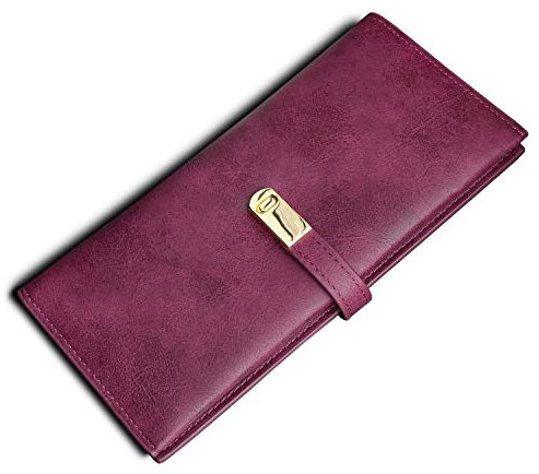 TOPKULL Ultradünne Geldbörse für Damen, Leder, dünne Damengeldbörse, schmal, RFID-Geldbörse, groß, faltbar, lang, Kartenhalter, flach, Münzbörse, Magnetverschluss, Violett, Large, RFID-Geldbörse