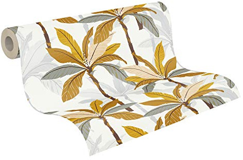 A.S. Création papier peint intissé Geo Nordic effet jungle palmier 10,05 m x 0,53 m blanc gris orange 375302 37530-2