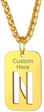 Richsteel Kette Männer mit Buchstaben A-Z Silber/Gold/Schwarz 55+5cm Anhänger für Herren Damen Dogtag Halskette Namenskette Partnerkette Buchstabenanhänger mit Geschenkebox Personalisierbar Gravuren