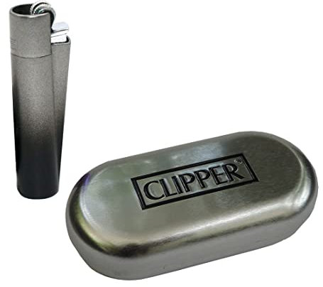 Clipper Metall Gas-Feuerzeug (anthrazit, Black Gradient) mit SOFORTGRAVUR +VORSCHAU: Gravur inklusive (Gasfeuerzeug, nachfüllbar)
