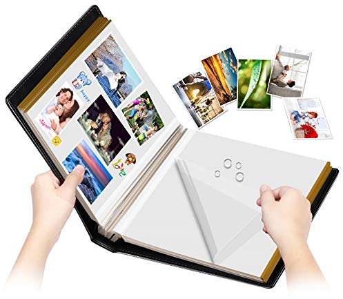 ZHIJING 1DOT2 DIY Fotoalbum selbstklebend mit Folie, 100 weiße Seiten, Leder, großes DIY-Fotobuch, Scrapbook, wasserfest, zum Einkleben, Hochzeit, Schwarz