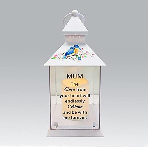 Mum Memorial Light Up Lantern - Bird Floral Candle Graveside Memory Remembrance