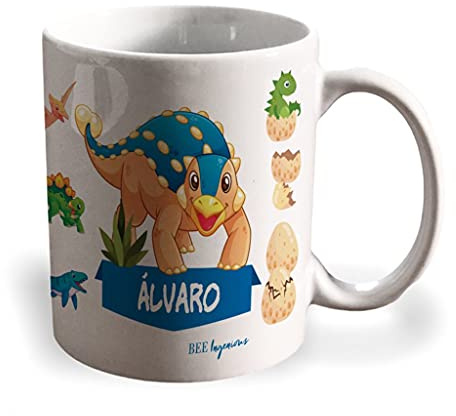 Bee Ingenious Taza dinosaurio personalizada con nombre.Regalos Niños y Niñas Personalizado.Tazas Personalizadas de Cerámica. (Ankylosaurus)