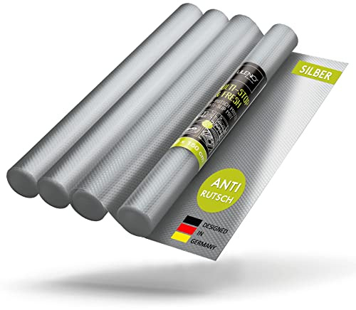 LILENO HOME Schubladenmatte 30x150 cm (Silber) 4er Set - Antirutschmatte | Schubladen als Schubladeneinlage für Kühlschrank - Schublade Einlagen zuschneidbar als Antirutschmatten Küche