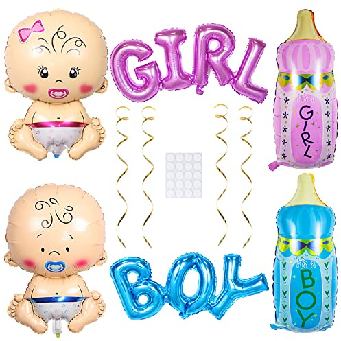 Maigendoo 6 Stück Baby Boy Girl Deko Babyparty Deko Set Geschenk zur Geburt eines Junge Mädchen Flaschen Buchstaben Ballon Geburt Folienballon Heliumballon Taufe Deko Balloon Baby Shower Dekorationen