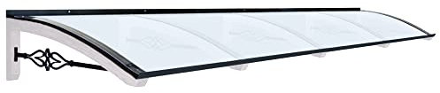 Vordach aus hölzern für den Außenbereich Farbe Weiss und grau, Opal kompakte Polycarbonatabdeckung, Modell Legno Stella, Haustür-Vordächer Größe 100 x 400 cm