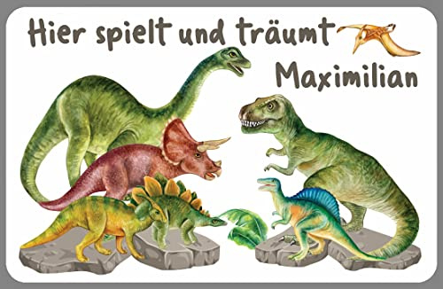 Türschild fürs Kinderzimmer Kinder Namensschild Zimmertür Mädchen Junge Geschenk Geburt Taufe Geburtstag (T-Rex)