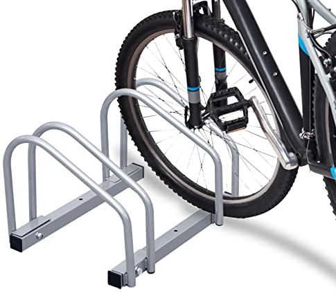 Tubiaz Cykelställ för 2 cyklar, golv- eller väggmontering, ställställ flera stativ lämplig för cyklar från 35–55 cm parkeringsplats 30 cm galvaniserat stål, 41 x 32 x 26 cm silver