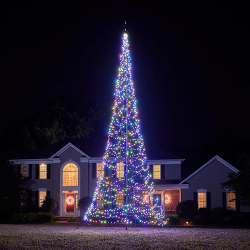 Fairybell Flagpole Outdoor LED Christmas Tree - 8 metres - 1,500 LEDs - LED Christmas Tree for Outside use - Multicolour - Pole not Included