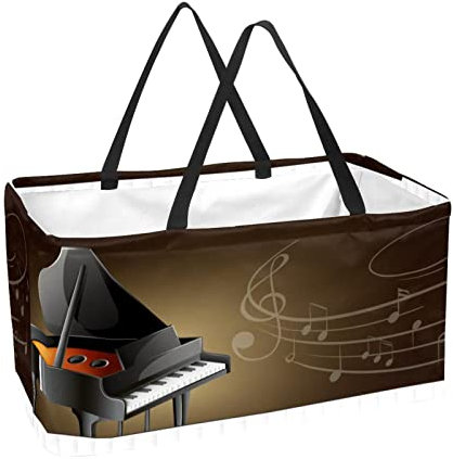 Rechteckiger Einkaufskorb Wäschekörbe Stoff Aufbewahrungsbox Flügel Klavier mit Keyboards und Musiknoten
