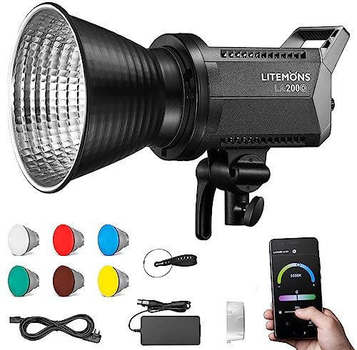 Godox LA200D 230W LED Tageslicht Videoleuchte,5600K CRI 96+ TLCI 97+,101000lux@1m Studiolicht Fotografie mit 8 FX-Effekten Bowens-Montage und APP-Kontrolle für Livestreaming,Video,Youtuber,Studio