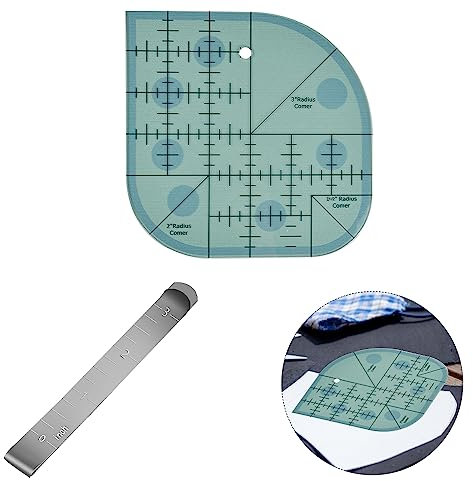SCHYIDA 2er Nähen Lineal Set Patchwork Lineal Nähen Curved Corner Cutter Lineal mit Nähen Hem Clips Acryl Schneiderlineal Set Nählineal Nähklammern Quilten Lineal zum Nähen und zum Stoffschneiden