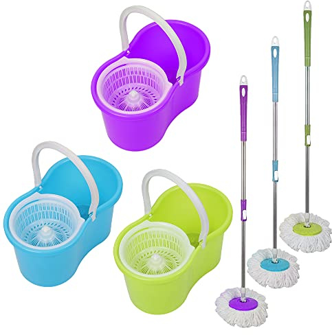 Set Eimer mit Auswringer und Mopp aus Mikrofaser, zerlegbarer Eimer und magischer Mopp, um 360 Grad drehbar, Doppel-Eimer, feucht und trocken
