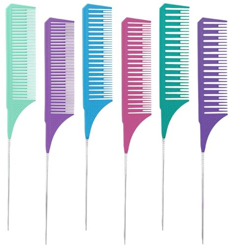 FUIPVGI 6 Pezzi Pettine, 3 Taglie Pettine, Pettine di Coda, Pettine Antistatico, Pettine Professionale Antistatico, Parrucchiere Pettine, per Parrucchieri e per la Casa (Multicolore)