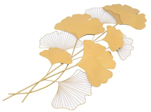unkonwcy Wanddeko Ginkgo-BläTter Aus Metall Dekoration Deko-Bild Metallbild Ginkgo-Bltter Golden Farben AußEn Wand Bild Ginkgoblatt Wandbehang Skulpturen Laub Eisenkunst Wanddekoration 55 * 110Cm